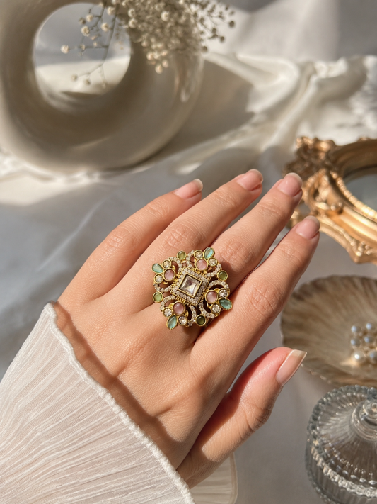 Mehandi Plated Pastel Stone Statement Ring for Women