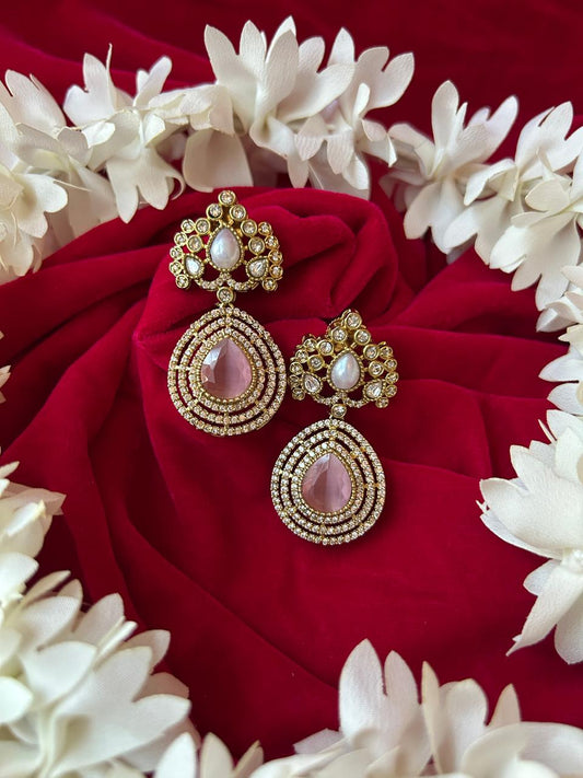 Elegant Pink Teardrop Kundan Statement Earrings for Women