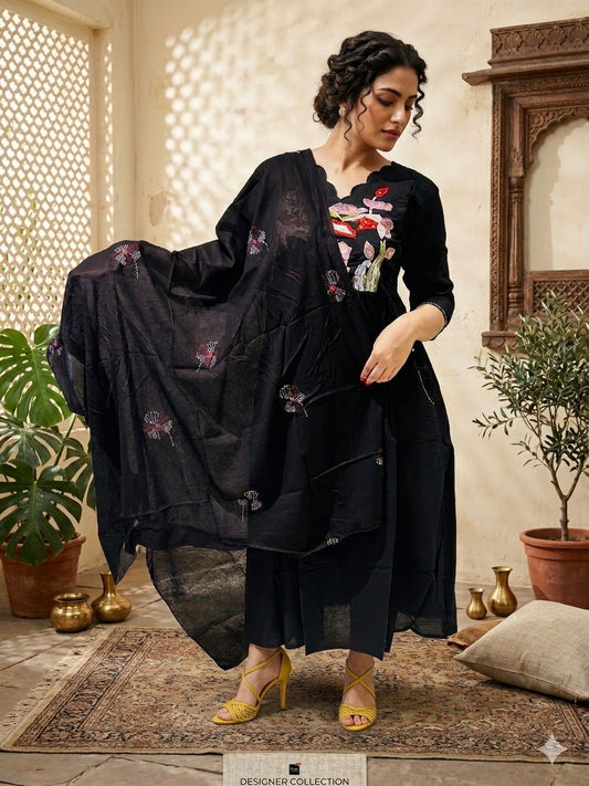 Noir Bloom Embroidered Anarkali Kurta Set