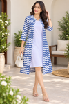 Blue & White Chevron Printed Jacket Dress