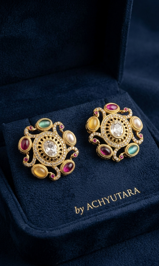 Multicolor Vintage Royal Monalisa Statement Stud Earrings for Women