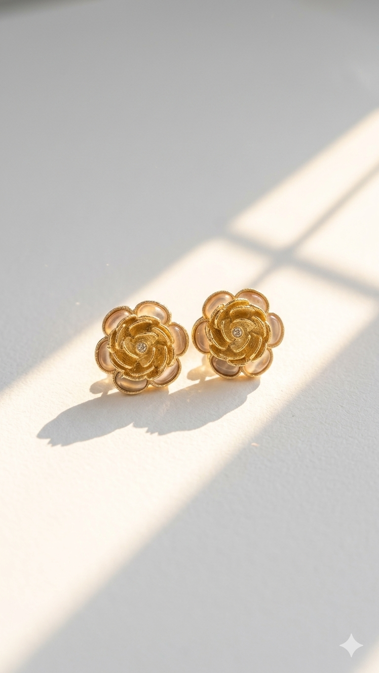Elegant Floral Gold Plated Monalisa Stone Stud Earrings