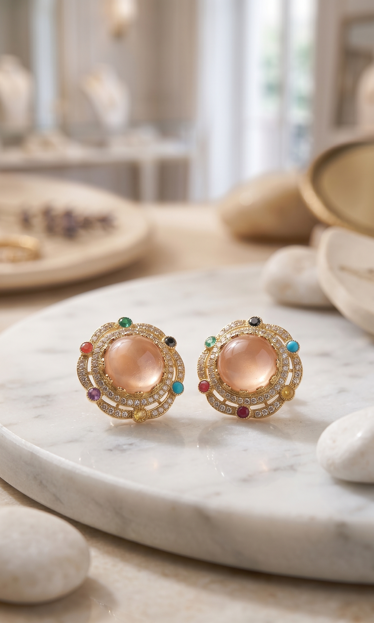Mehandi Plated Dublet Carry Stone Designer Stud Earrings