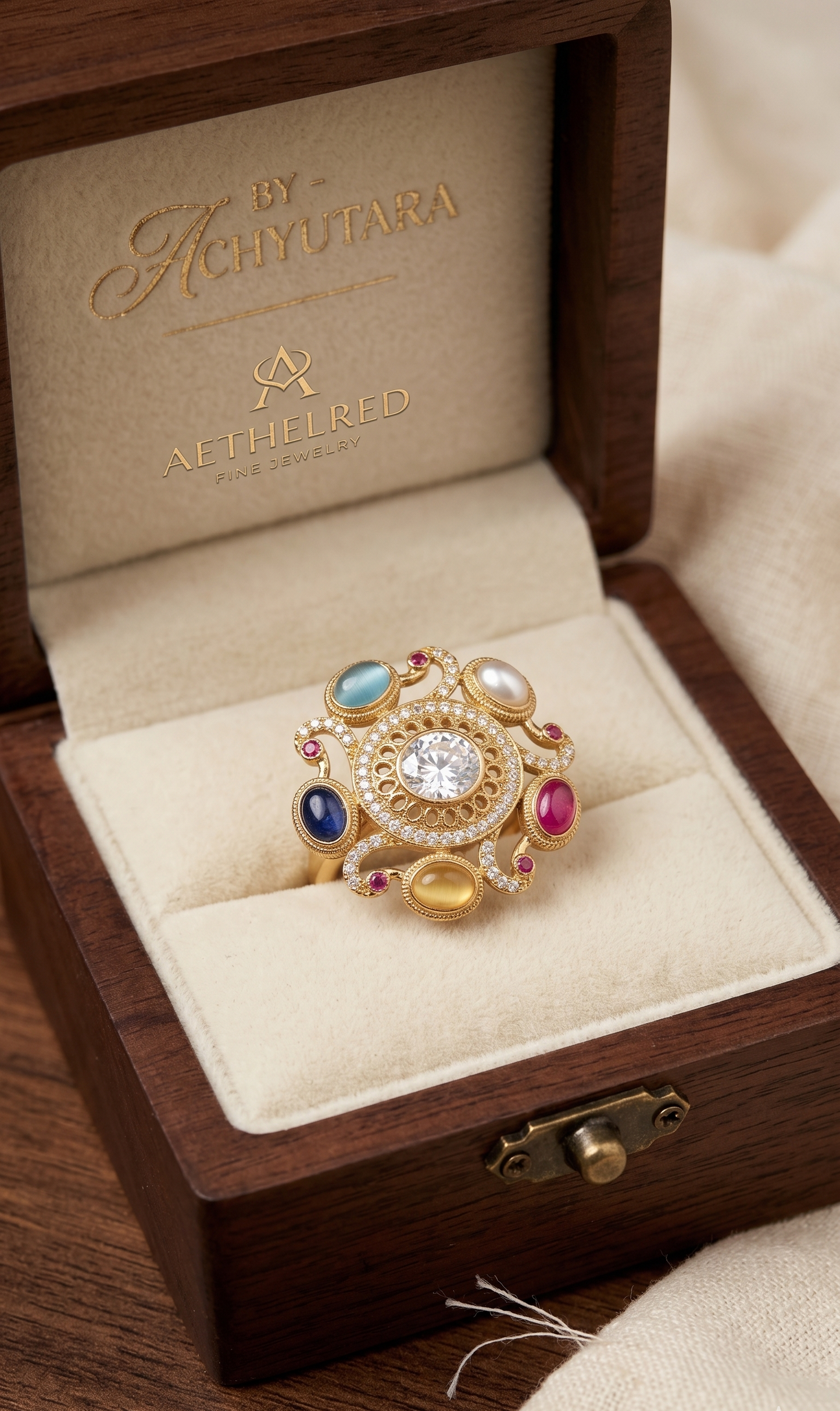 Luxury Navratna Style Statement Ring for Women