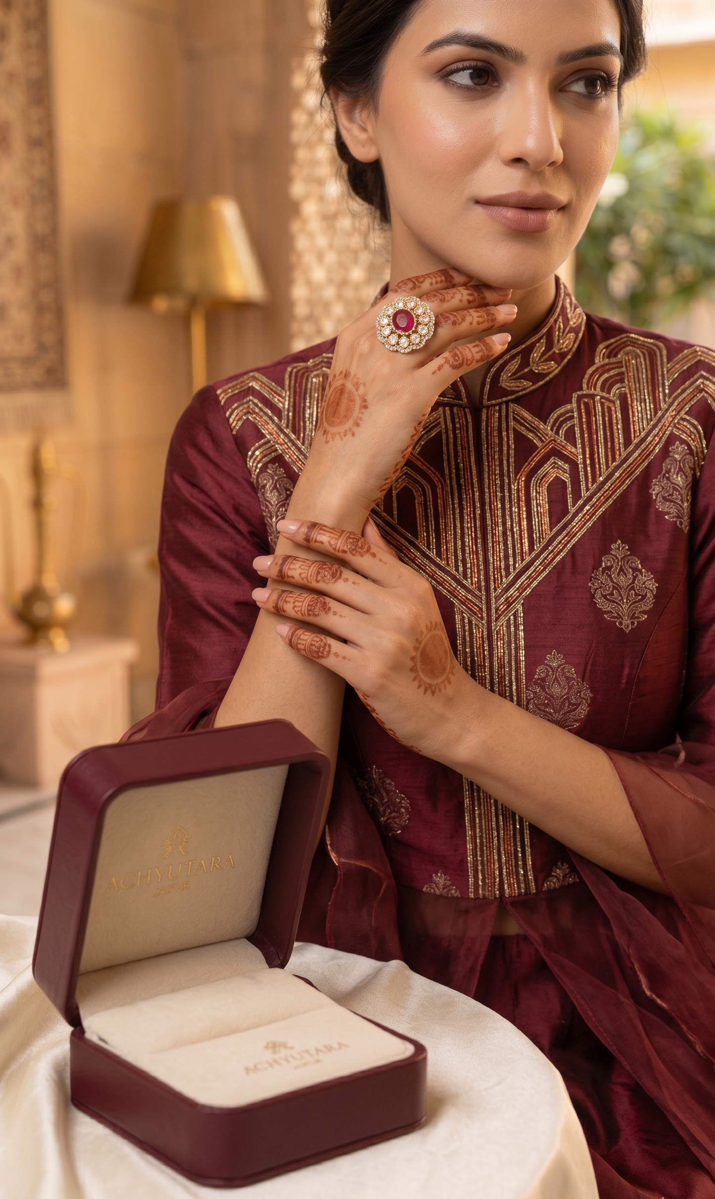 Luxury Gold Plated Doublet Stone Statement Ring for Women