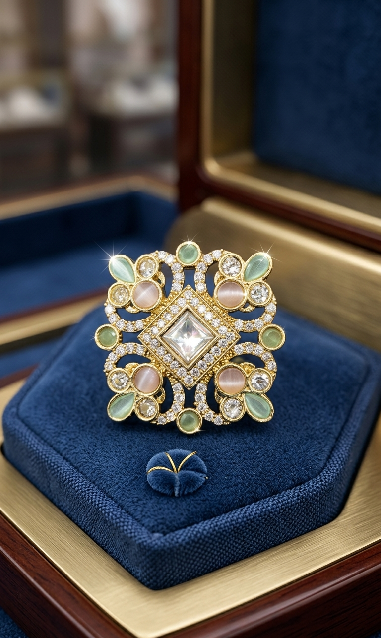 Mehandi Plated Pastel Stone Statement Ring for Women