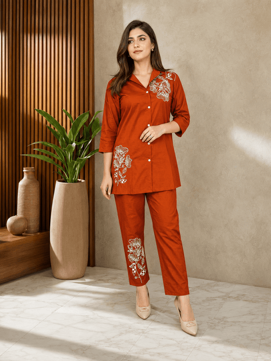 Bold Rust Statement Co-ord Ensemble - Achyutara