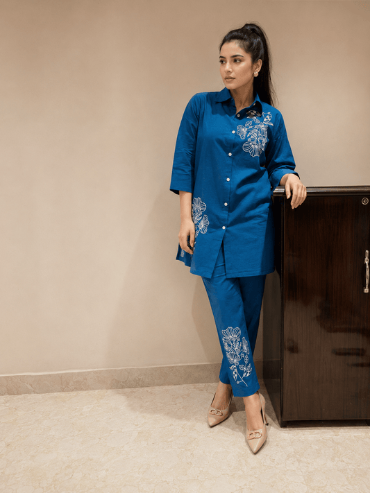 Midnight Bloom Embroidered Co-Ord Set - Achyutara