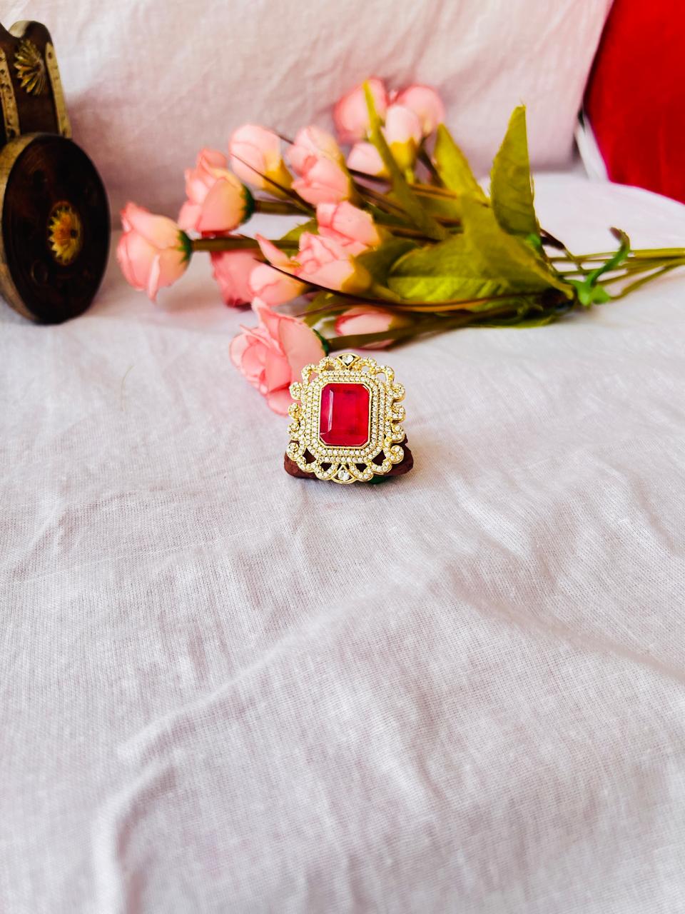 Royal Ruby Stone Adjustable Cocktail Ring - Achyutara