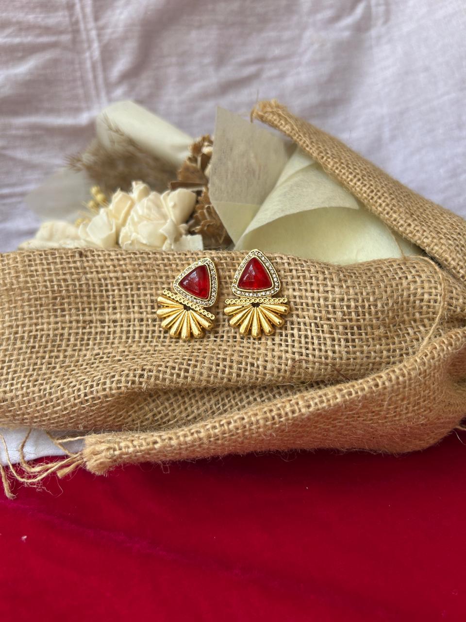 Ruby Red Dublet Statement Stud Earrings for Women - Achyutara