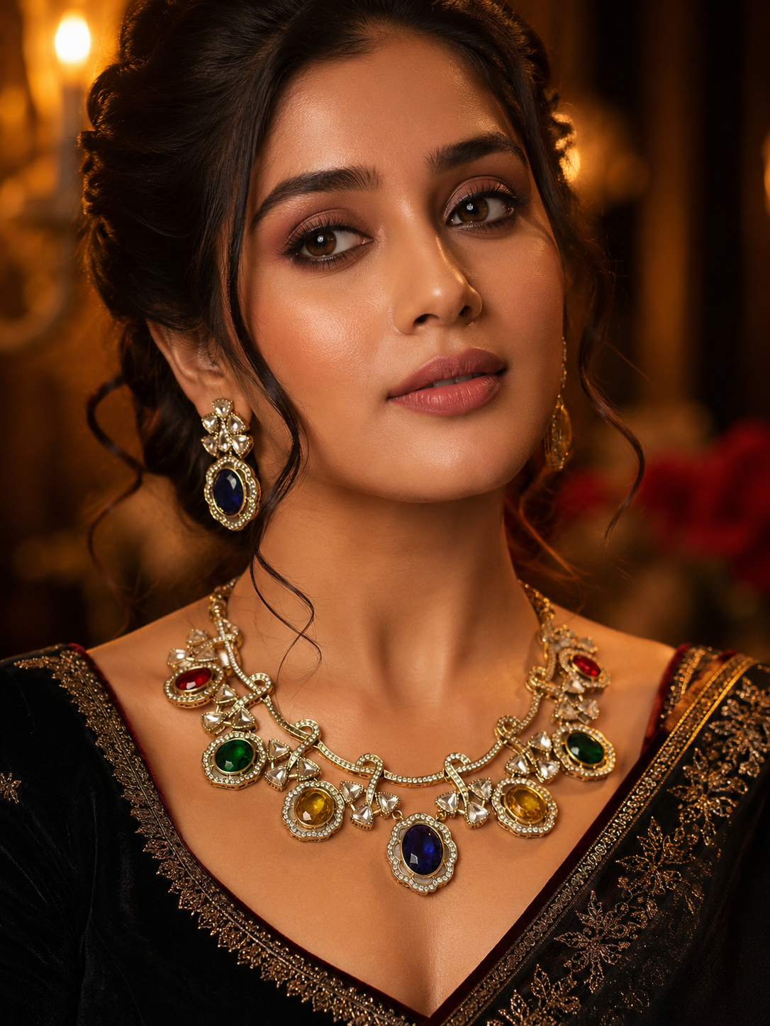 Royal Multicolor Stone Choker Necklace Set