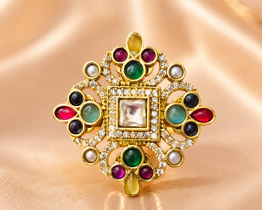Multicolor Royal Navratna Heritage Brooch for Women