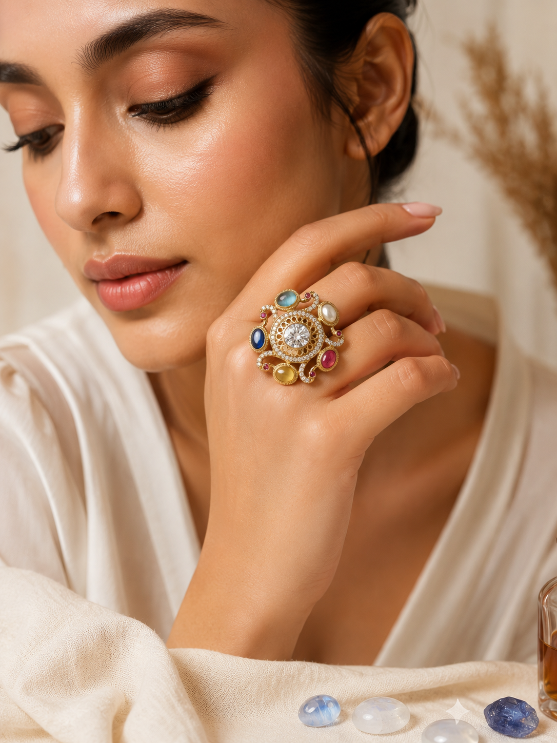 Luxury Navratna Style Statement Ring for Women