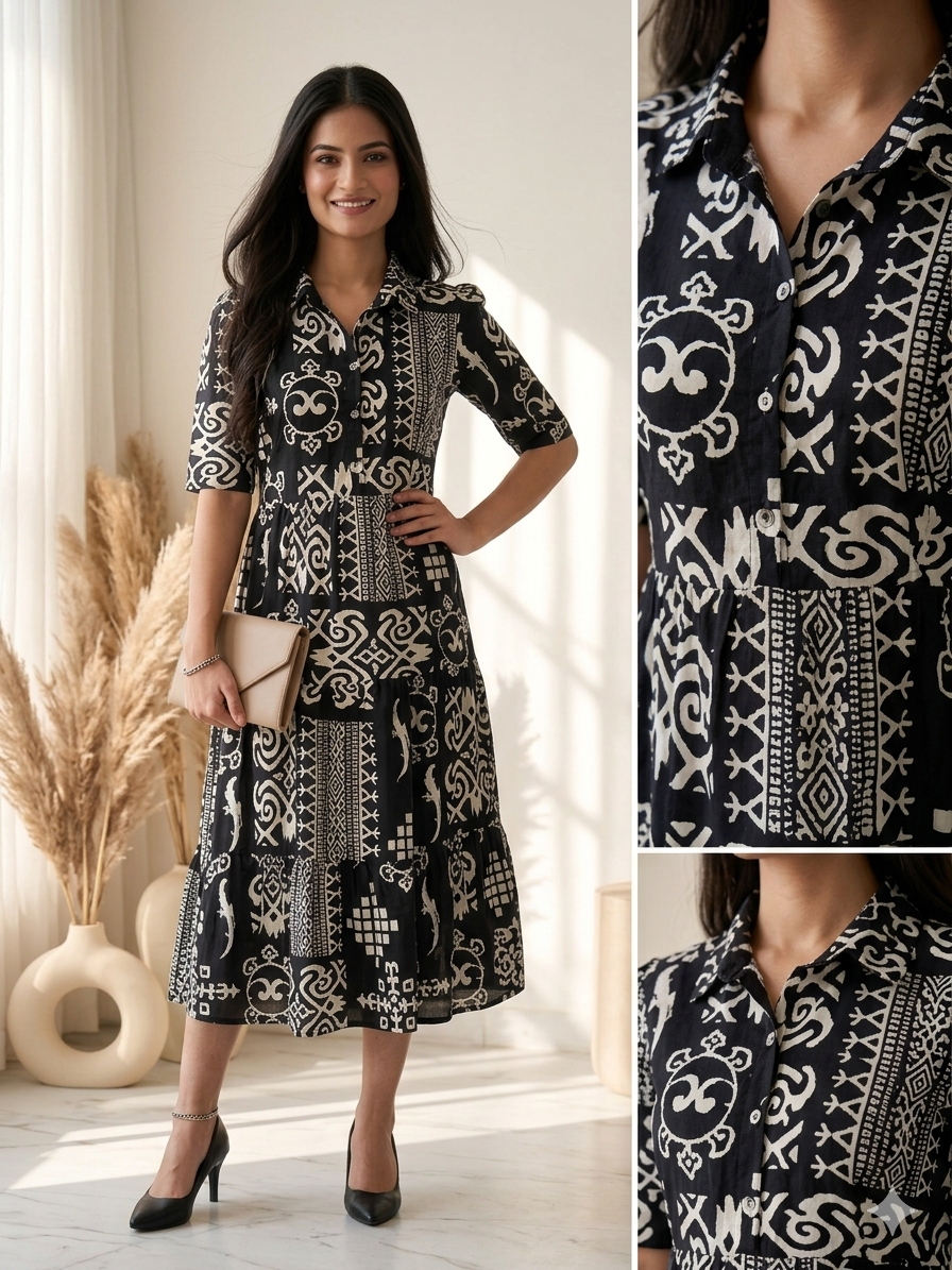 Midnight Monochrome Printed Maxi Dress
