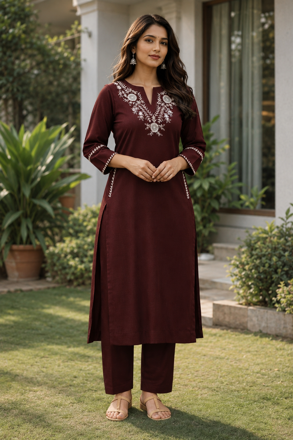 Maroon Elegance Embroidered Kurta Set