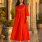 Elegant Red Mirror Work Flared Ethnic Dress