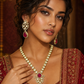 Mehandi Plated Polki Kundan Necklace Set with Ruby Red Dublet Stone Pendant & Earrings