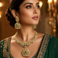 Mehandi Plated Polki Kundan Necklace Set with Glass Stones