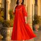 Elegant Red Mirror Work Flared Ethnic Dress