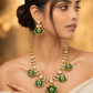 Green Kundan Polki Monalisa Choker Necklace Set with Earrings