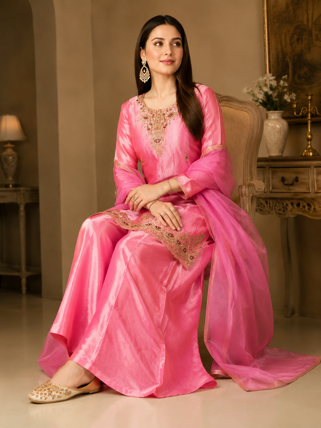 Rosé Glow Embroidered Kurta Palazzo Set