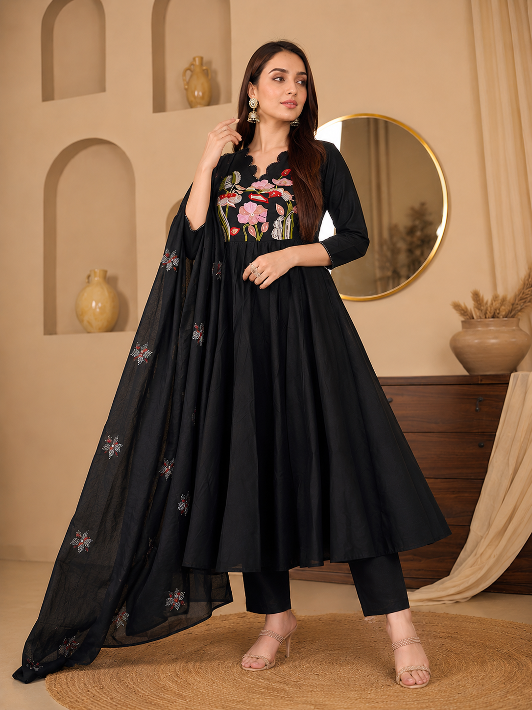 Noir Bloom Embroidered Anarkali Kurta Set