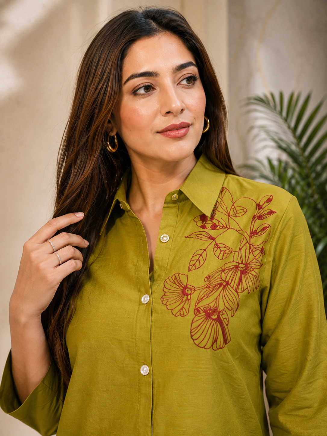 Olive Bloom Embroidered Co-ord Set