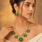 Green Kundan Polki Monalisa Choker Necklace Set with Earrings