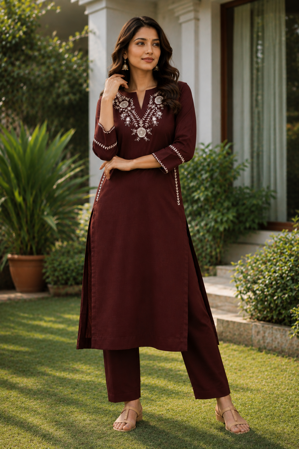 Maroon Elegance Embroidered Kurta Set