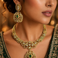 Mehandi Plated Polki Kundan Necklace Set with Glass Stones