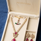 Mehandi Plated Polki Kundan Necklace Set with Ruby Red Dublet Stone Pendant & Earrings