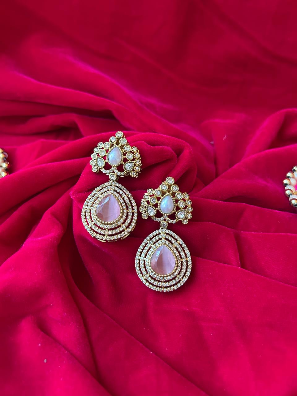 Elegant Pink Teardrop Kundan Statement Earrings for Women