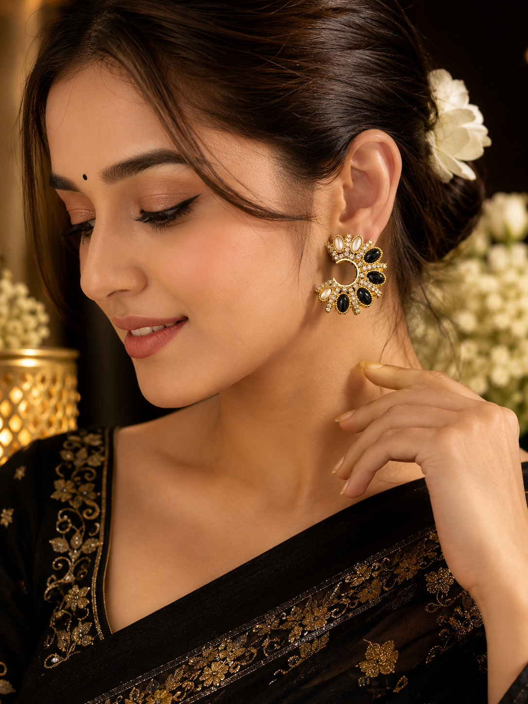 Midnight Royale Statement Earrings Black for Women