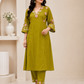 Olive Green Floral Embroidered 3-Piece Ethnic Suit Set