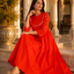 Elegant Red Mirror Work Flared Ethnic Dress
