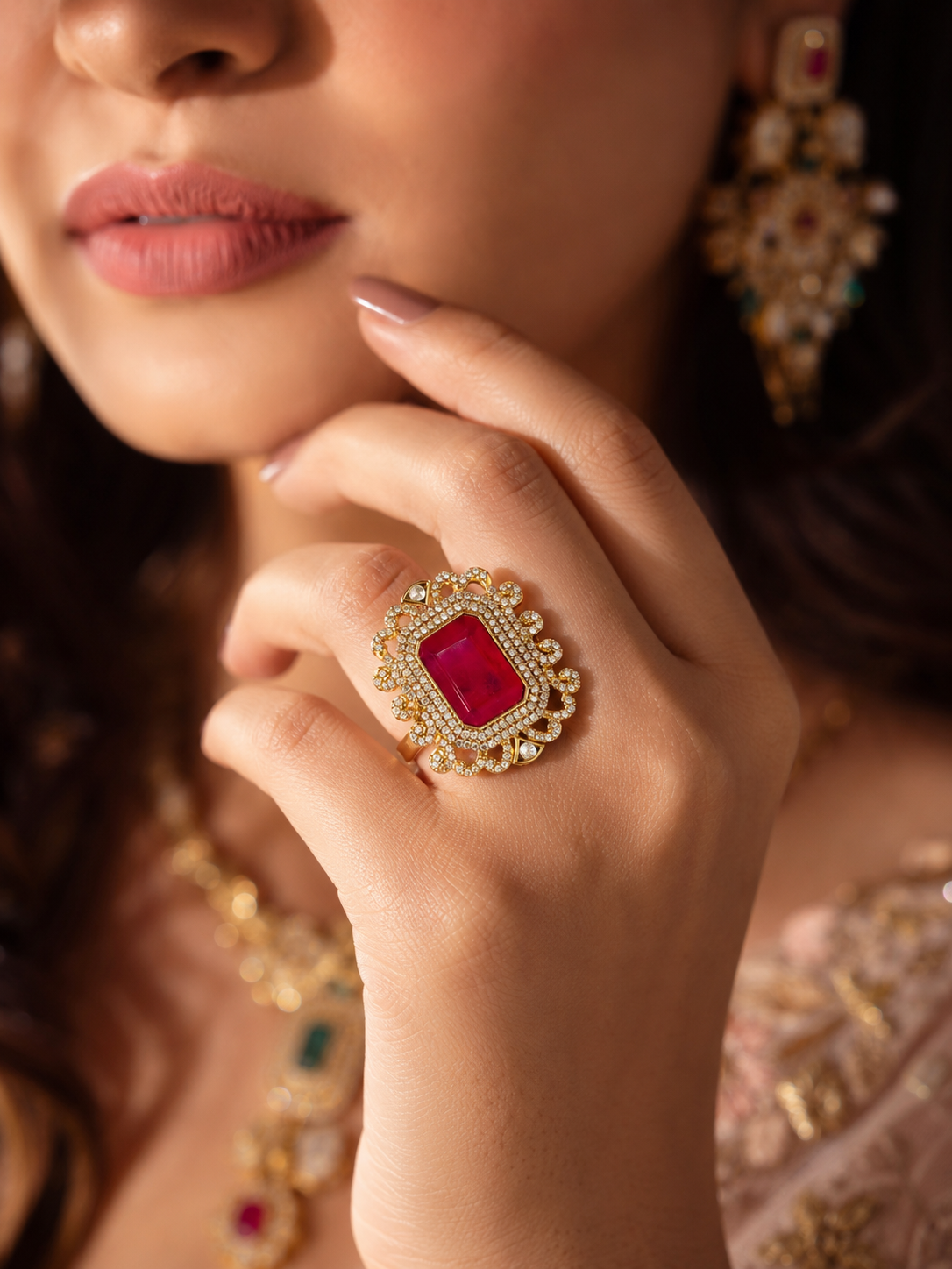 Royal Ruby Stone Adjustable Cocktail Ring