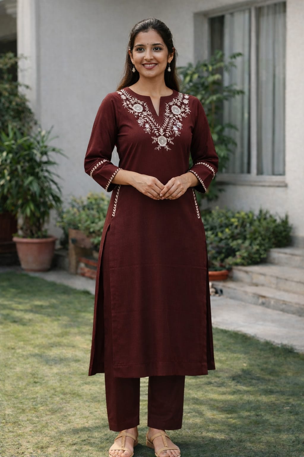 Maroon Elegance Embroidered Kurta Set