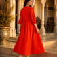 Elegant Red Mirror Work Flared Ethnic Dress