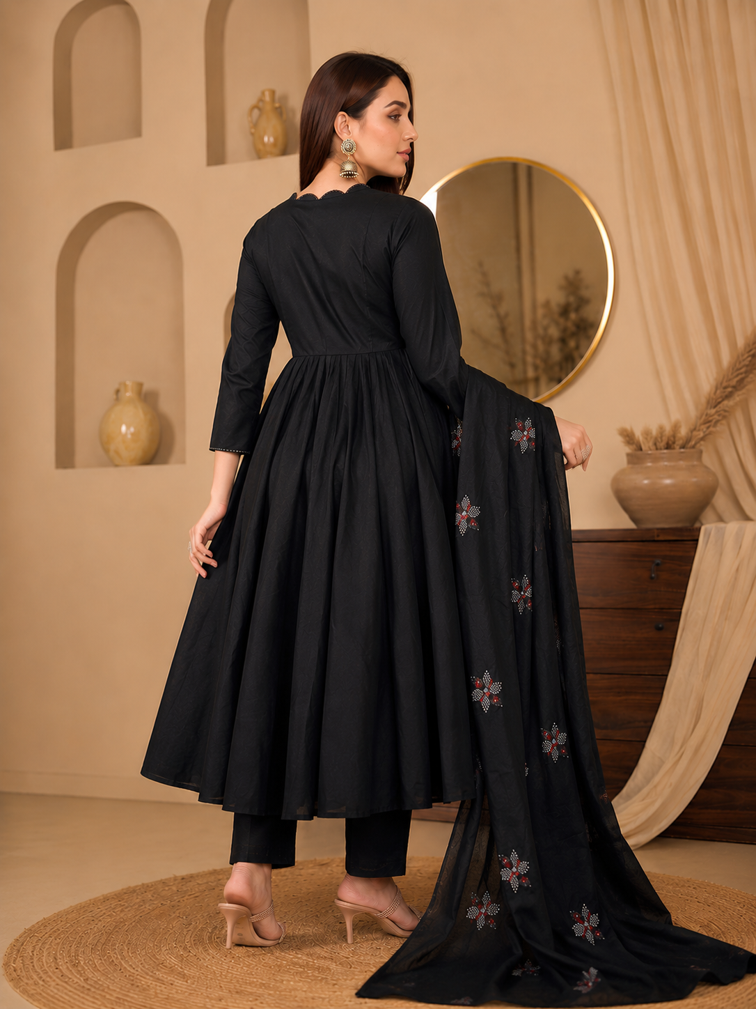 Noir Bloom Embroidered Anarkali Kurta Set