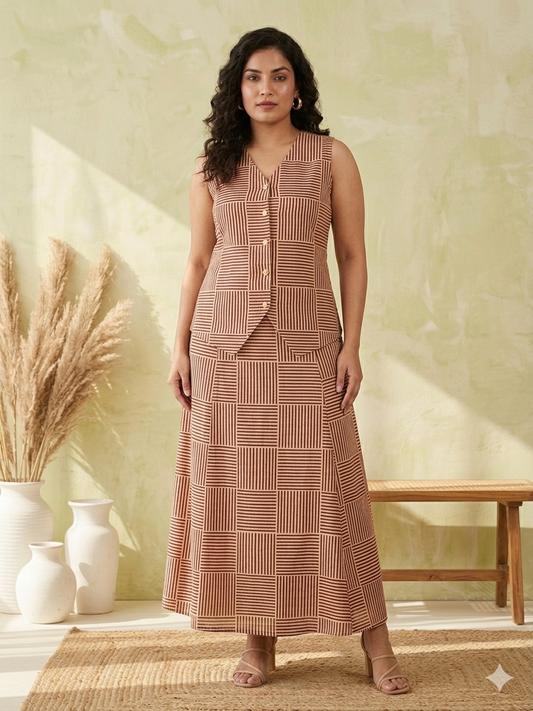 Boho Lines Printed Koti Skirt Ensemble