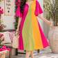 Women’s Multicolor Color Block Flared Sleeve Midi Dress