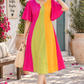 Women’s Multicolor Color Block Flared Sleeve Midi Dress