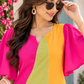 Women’s Multicolor Color Block Flared Sleeve Midi Dress