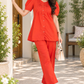 Puff Sleeve Pintuck Top & Straight Fit Pants