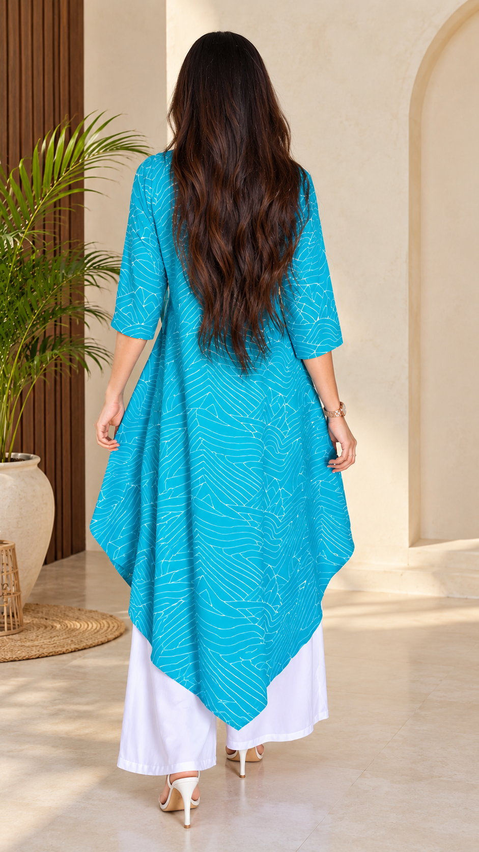 Women’s Turquoise Printed High-Low Shirt