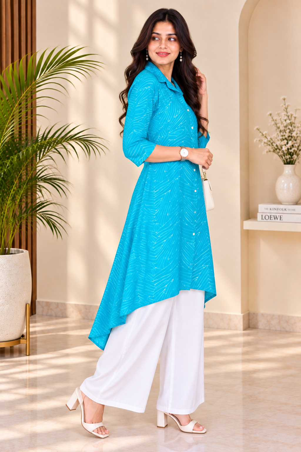 Women’s Turquoise Printed High-Low Shirt