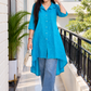 Women’s Turquoise Printed High-Low Shirt