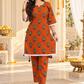 Orange Printed Co-Ord Set with Side Dori & Tassel Detail