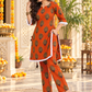 Orange Printed Co-Ord Set with Side Dori & Tassel Detail
