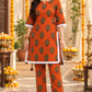 Orange Printed Co-Ord Set with Side Dori & Tassel Detail